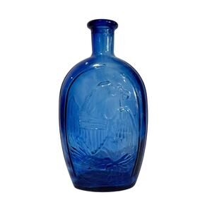 Cobalt blue pressed glass bottle eagle & shield cottage farmhouse decorative